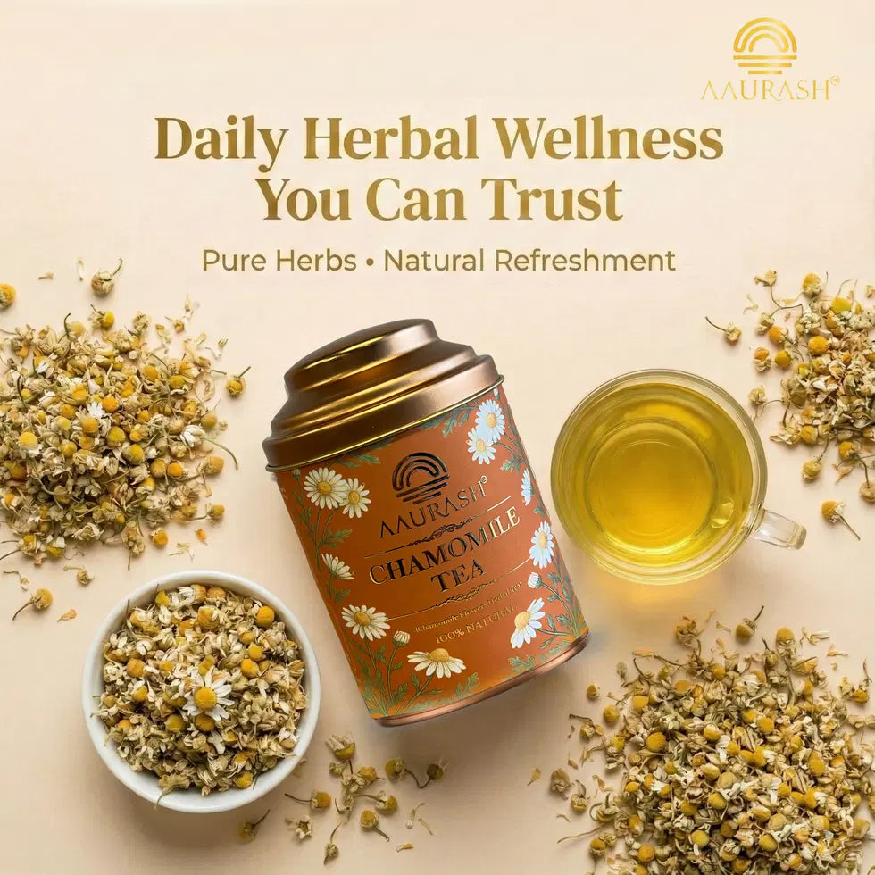 Aaurash Chamomile Tea & Blue Tea Combo | 100% Natural Flower Tea | Caffeine-Free Wellness Tea | Supports Relaxation, Better Sleep & Skin Health | Rich in Antioxidants Herbal Tea